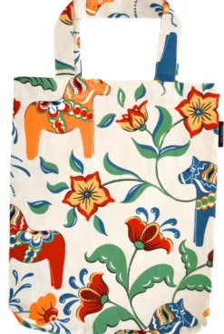 Arvidssons textil Tygkasse|Leksand natur tygkasse med traditionellt dalahästmönster