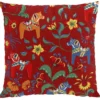 Arvidssons textil Julkuddar|Mönstrade Kuddfodral|Leksand röd kuddfodral med traditionellt dalahästmönster