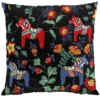 Arvidssons textil Mönstrade Kuddfodral|Leksand svart kuddfodral med traditionellt dalahästmönster