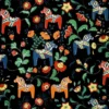 Arvidssons textil Gardintyger Mönstrade|Arvidssons Textil|Leksand svart tyg med traditionellt dalahästtryck