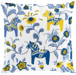 Arvidssons textil Mönstrade Kuddfodral|Leksand sverige kuddfodral med traditionellt dalahästmönster