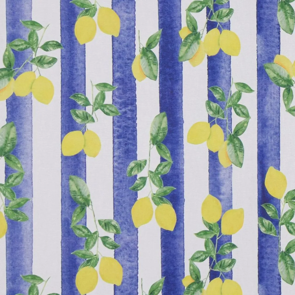Gardintyger Mönstrade|Lemon stripe tyg - ränder och citroner