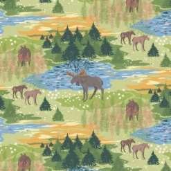 Arvidssons textil Gardintyger Mönstrade|Arvidssons Textil|Älgrike grön tyg – Grön Tyg med Älgar och Skog