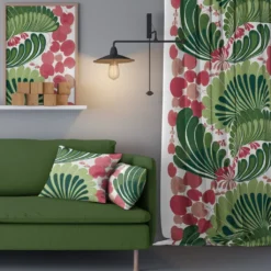 Arvidssons textil Gardiner Mönstrade|Lisette grön/rosa gardiner - med dekorativt retrotryck