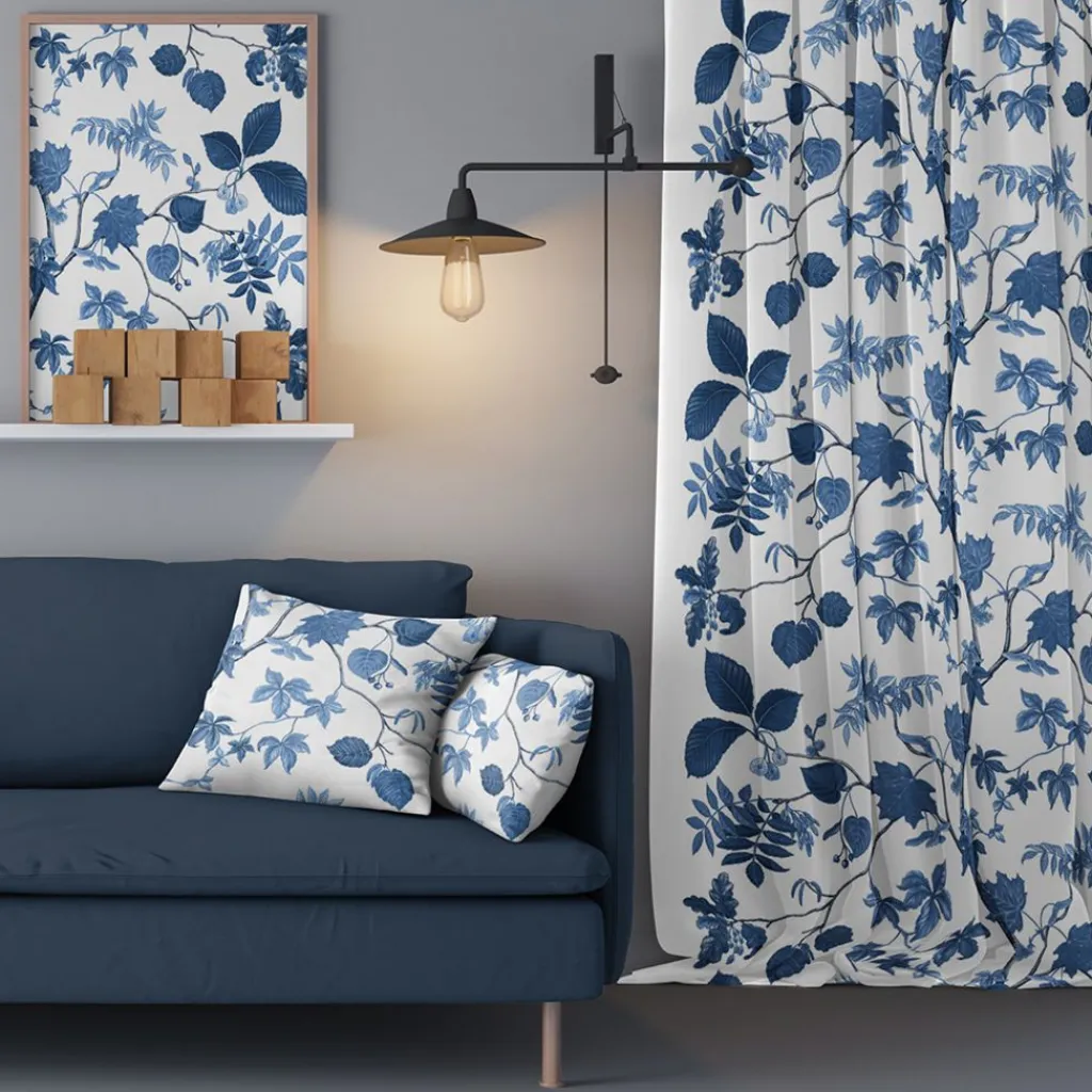 Arvidssons textil Gardiner Mönstrade|Liv blå gardiner