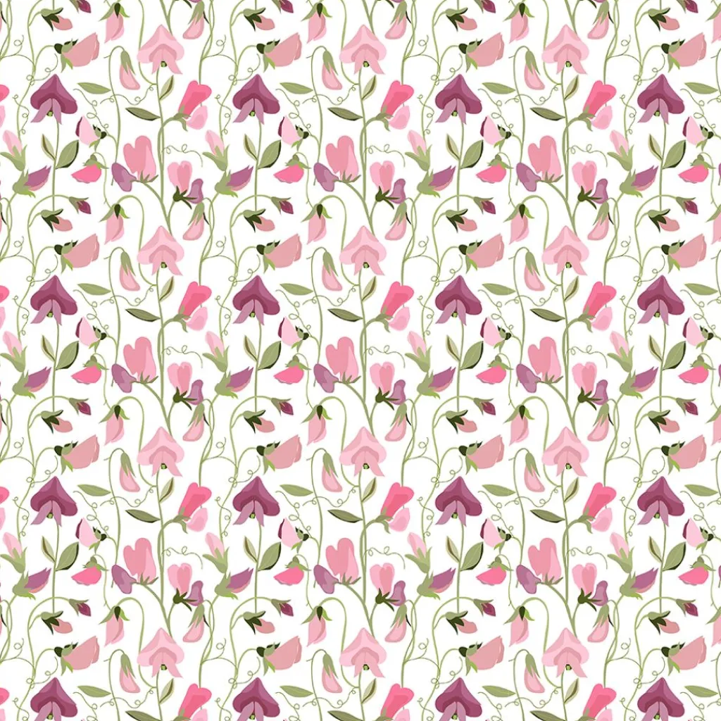 Arvidssons textil Gardintyger Mönstrade|Arvidssons Textil|Luktärt rosa – blommigt tyg med klättrande luktärter