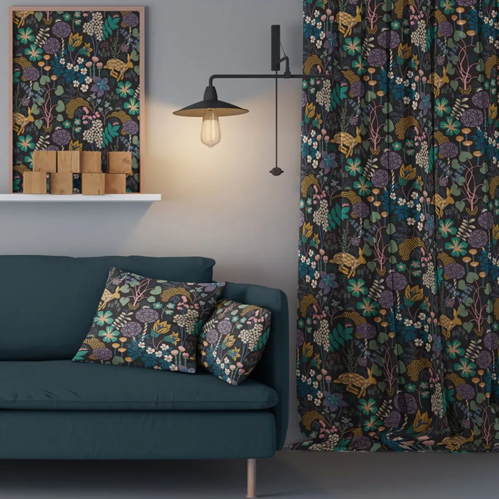 Arvidssons textil Gardintyger Mönstrade|Arvidssons Textil|Lyckeflykt svart tyg