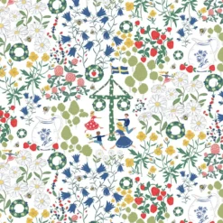 Arvidssons textil Gardintyger Mönstrade|Arvidssons Textil|Midsommardans vit tyg