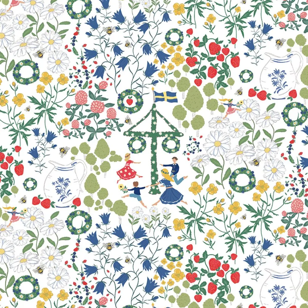 Arvidssons textil Tygkasse|Midsommardans vit tygkasse