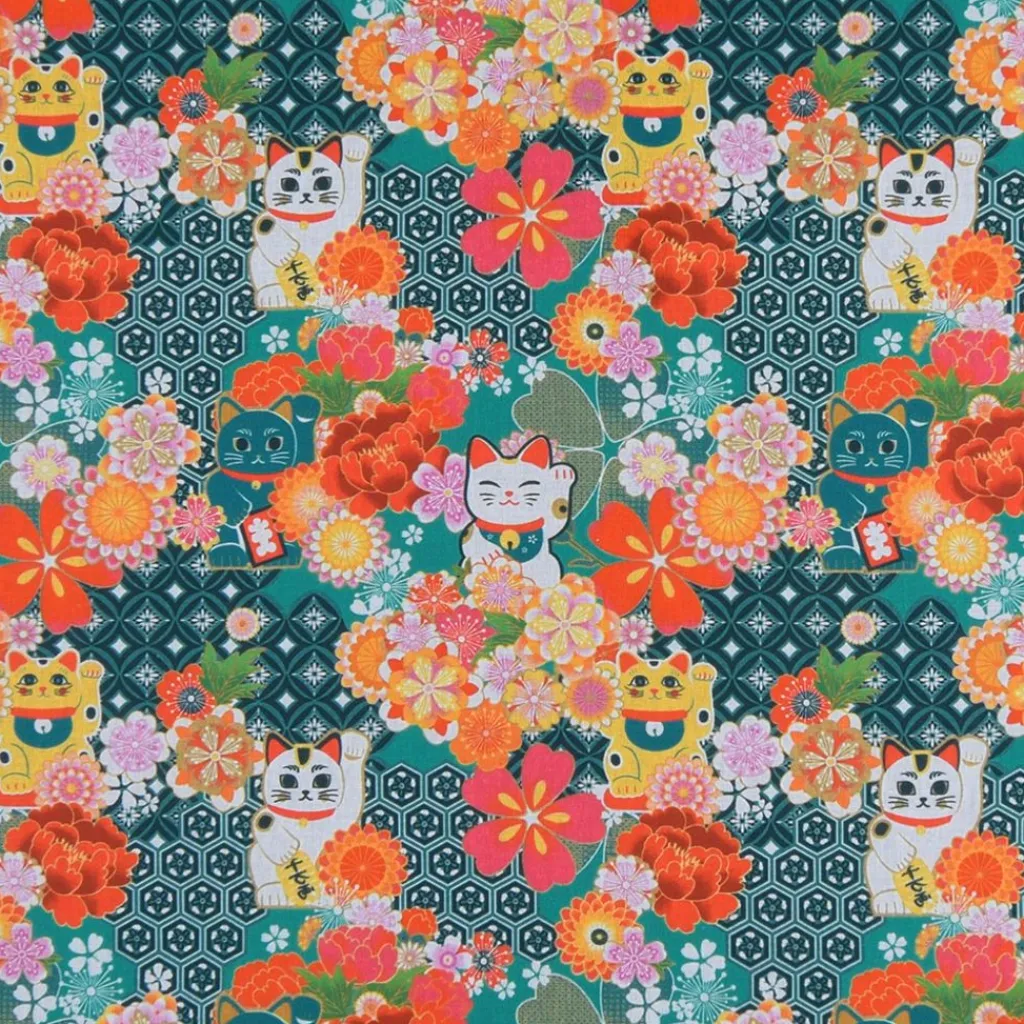 Bomullstyger|Miyuki bomullstyg med lyckokatter och blomster