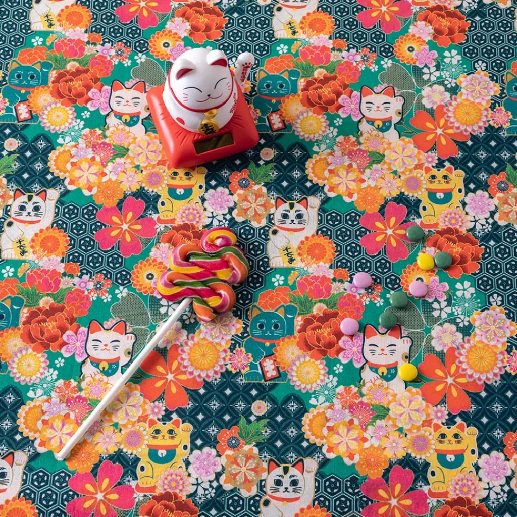 Bomullstyger|Miyuki bomullstyg med lyckokatter och blomster