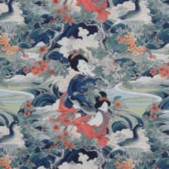 Nordisk Textil Gardintyger Mönstrade|Naoki Emerald tyg med japanskt mönster