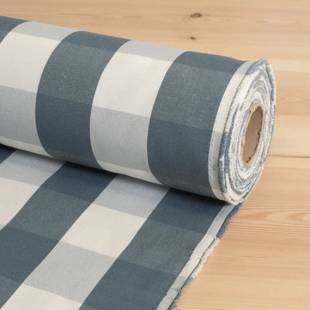 Nordisk Textil Rutiga Möbeltyger|Rutor & Ränder|Newton duvblå-vit storrutigt tyg
