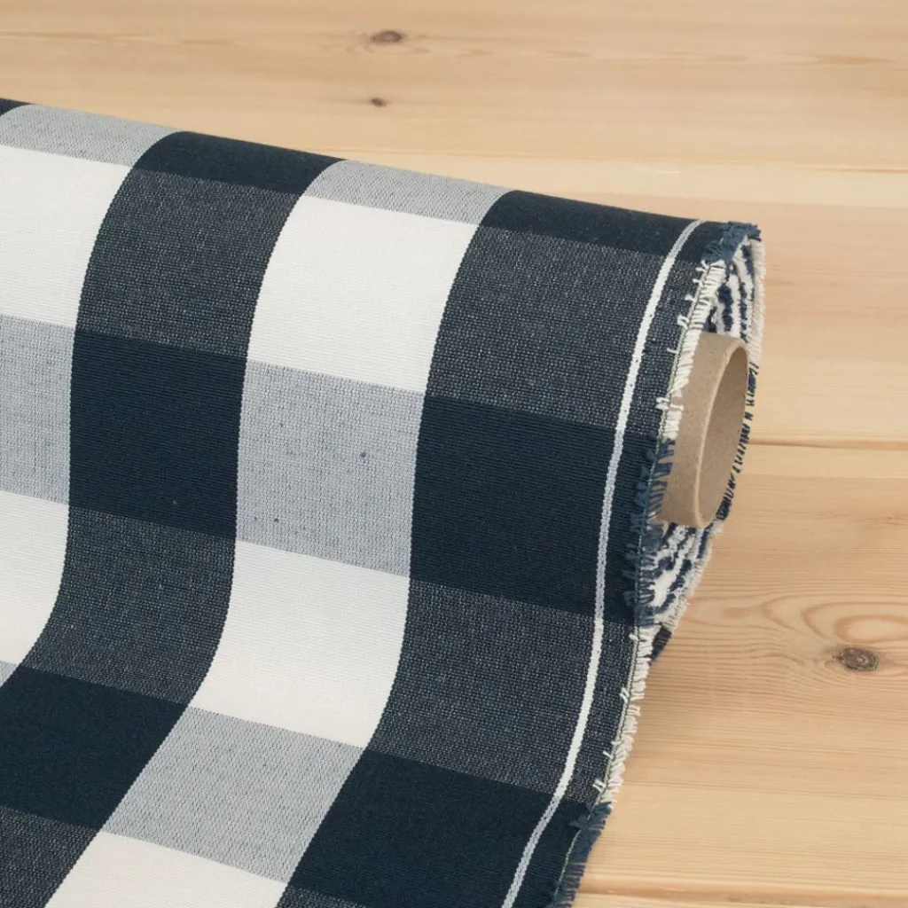 Nordisk Textil Rutiga Möbeltyger|Rutor & Ränder|Newton marinblå-vit storrutigt tyg