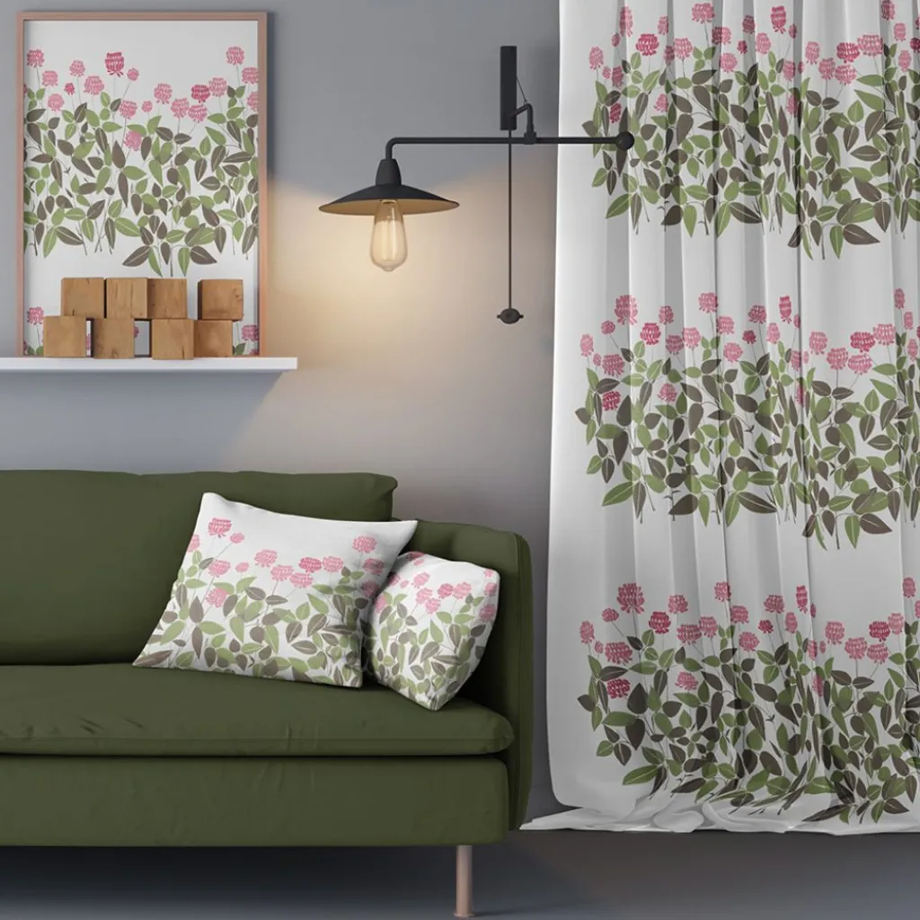 Arvidssons textil Gardiner Mönstrade|Ängsmark rosa gardiner
