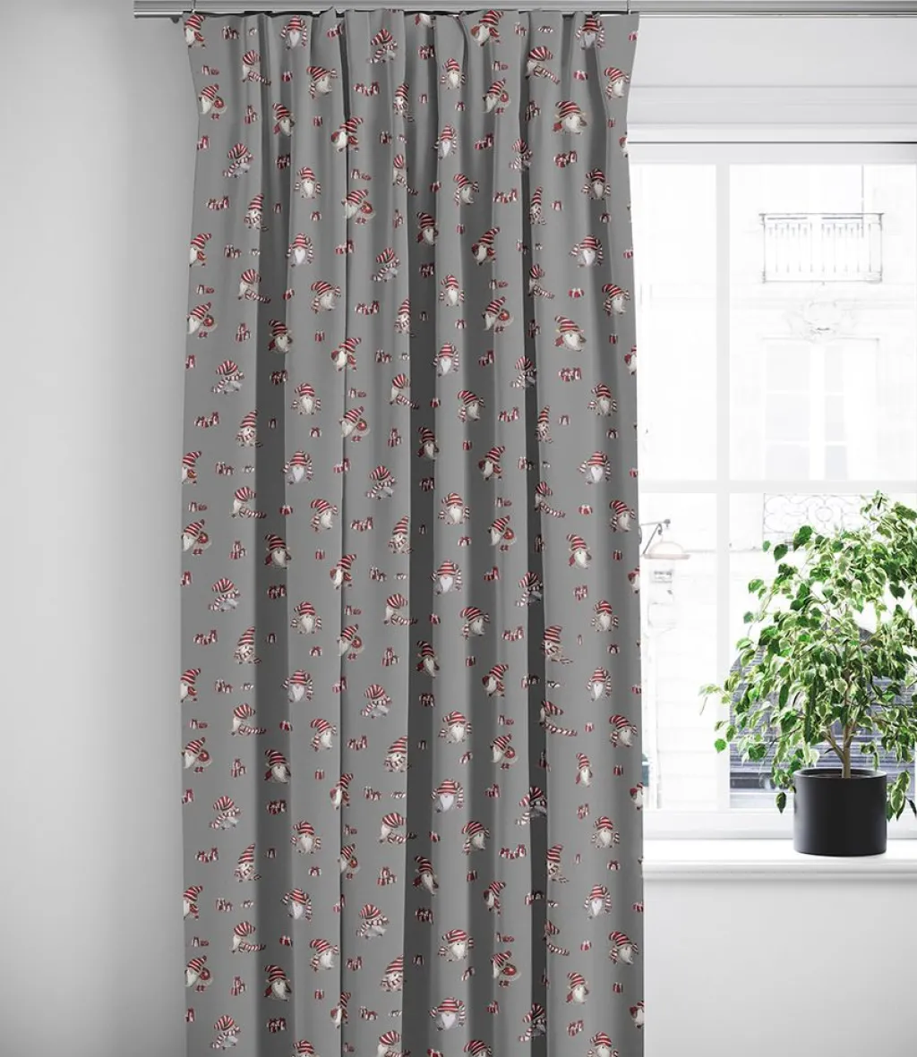 Arvidssons textil Gardiner Mönstrade|Julgardiner|Nisses luva grå julgardiner