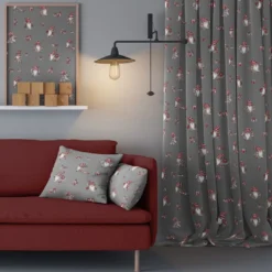 Arvidssons textil Gardiner Mönstrade|Julgardiner|Nisses luva grå julgardiner