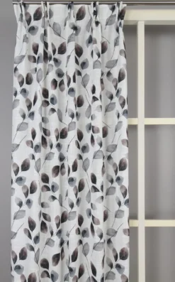 Nordisk Textil Gardiner Mönstrade|Odelia gardin – elegant bladmönstrad gardin i mjuka naturtoner