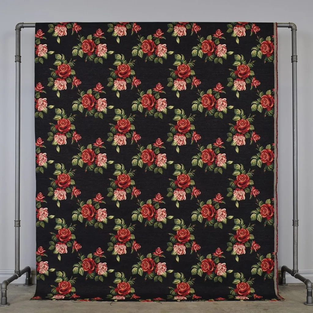 Arvidssons textil Blommiga Möbeltyger|Mönstrade Möbeltyger|Otis svart jacquard