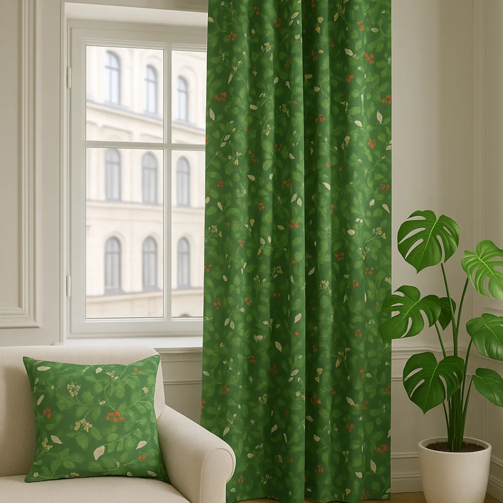 Arvidssons textil Gardiner Mönstrade|Oxel grön gardiner