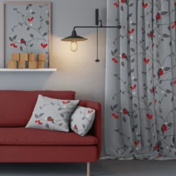 Arvidssons textil Gardiner Mönstrade|Julgardiner|Paradisäpplen grå gardiner