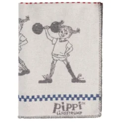 Arvidssons textil Babyfiltar|Ullplädar|Pippi grå barnfilt i merinoull med Pippi Långstrump