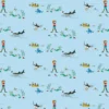 Barn Arvidssons textil Gardintyger Mönstrade|Barnmönster|Pippi i söderhavet blå tyg