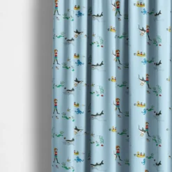 Barn Arvidssons textil Gardintyger Mönstrade|Barnmönster|Pippi i söderhavet blå tyg