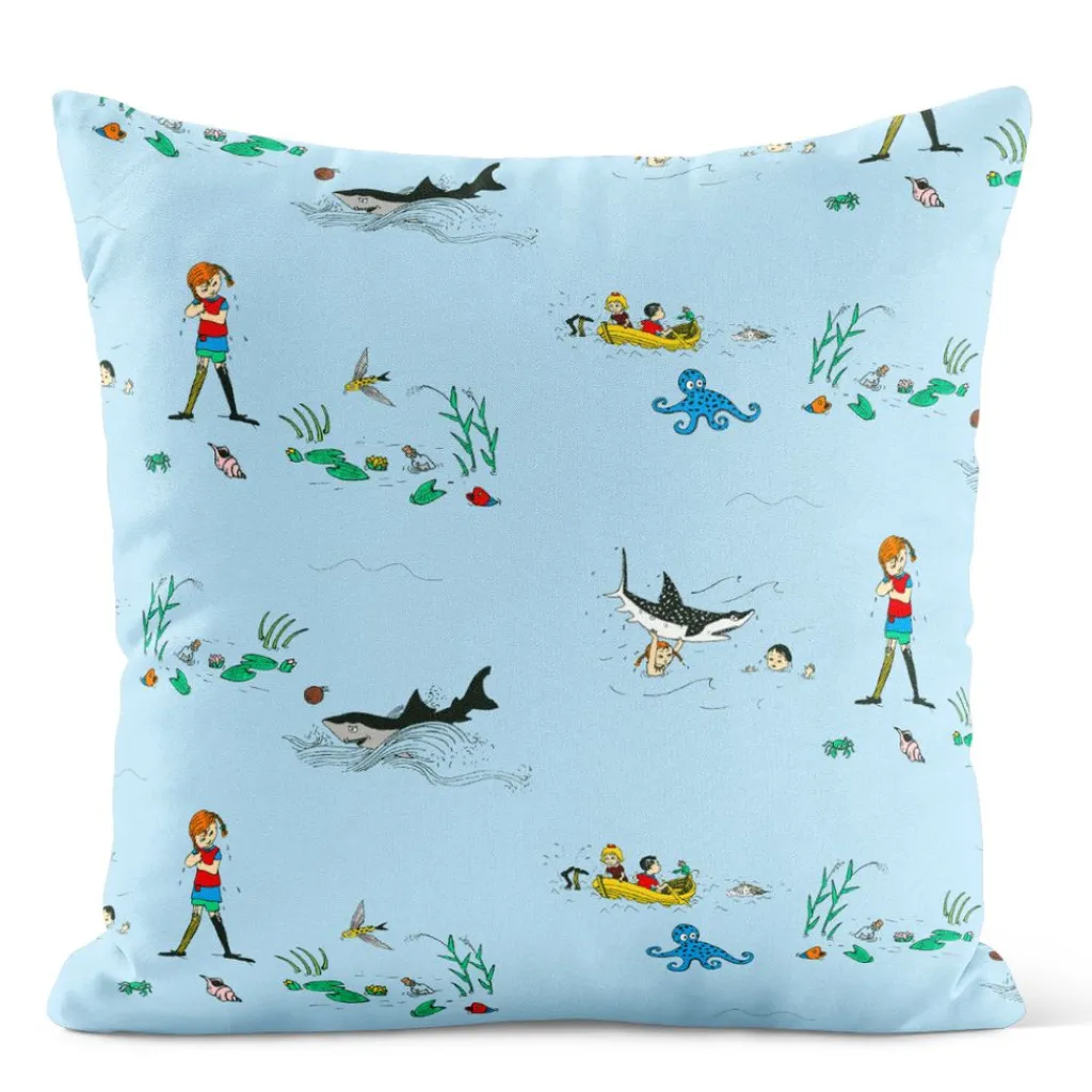 Arvidssons textil Mönstrade Kuddfodral|Pippi i söderhavet – Kuddfodral Blå