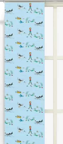 Arvidssons textil Panelgardiner|Pippi i söderhavet panel – Blå Panelgardin