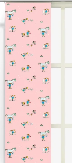 Arvidssons textil Panelgardiner|Pippi med vänner panel – Rosa Panelgardin
