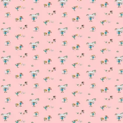 Barn Arvidssons textil Gardintyger Mönstrade|Barnmönster|Pippi med vänner rosa tyg