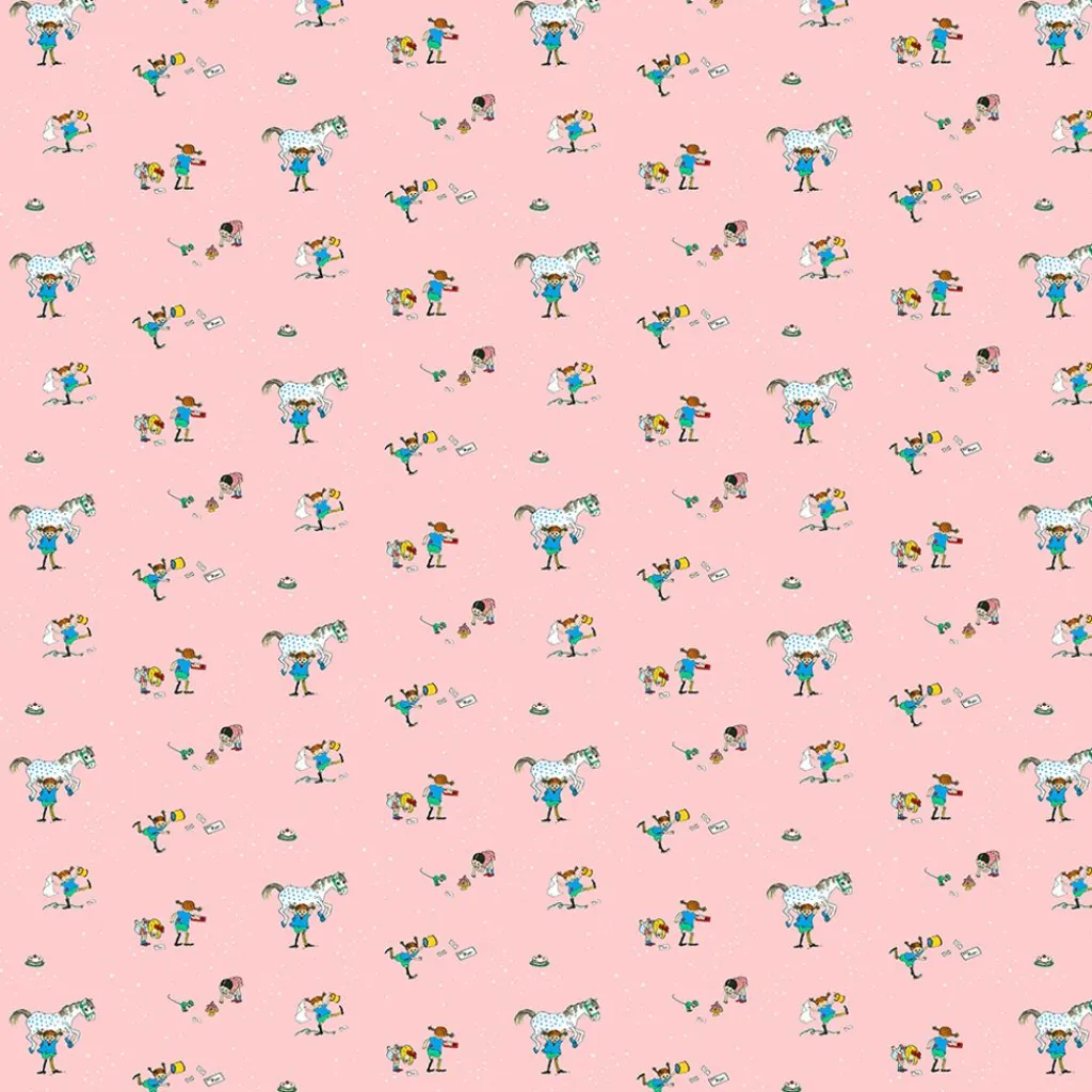 Barn Arvidssons textil Gardintyger Mönstrade|Barnmönster|Pippi med vänner rosa tyg