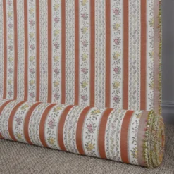 Nordisk Textil Randiga Möbeltyger|Mönstrade Möbeltyger|Portugal terrakotta randigt stiltyg för möbelklädsel