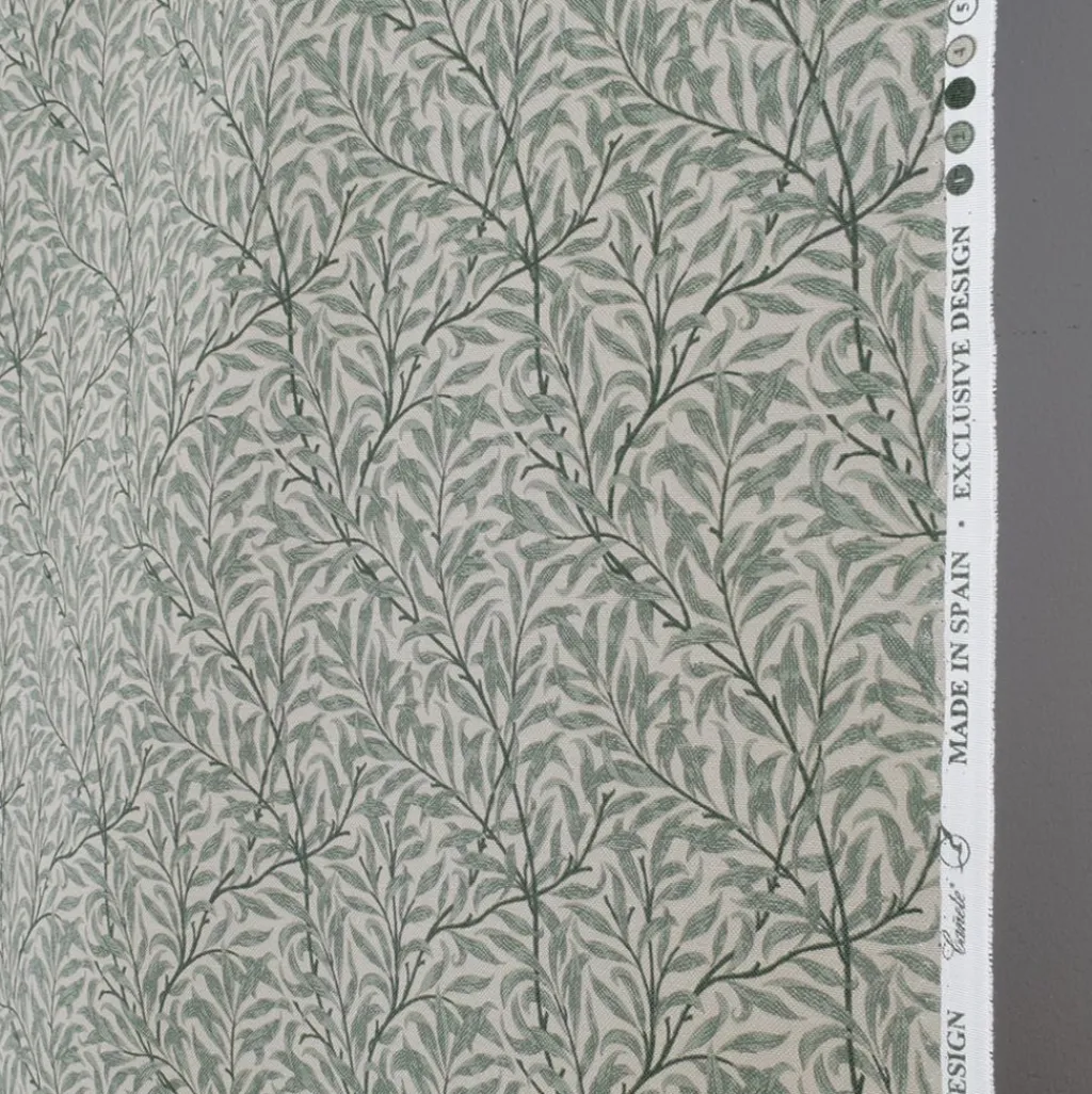 Jakobsdals Arts & Crafts Tyger|Gardintyger Mönstrade|Ramas beige-mint tyg med kvistar och blad