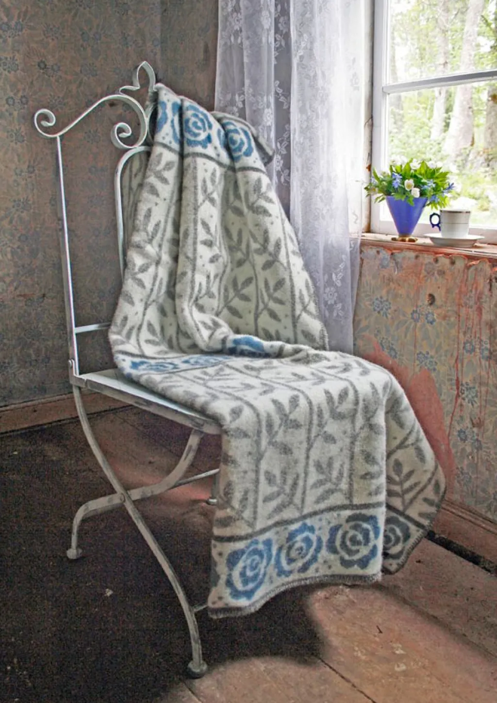 Kerstin Landström Design Ullfiltar|Rosengård grå-blå ullfilt 130x180cm-
