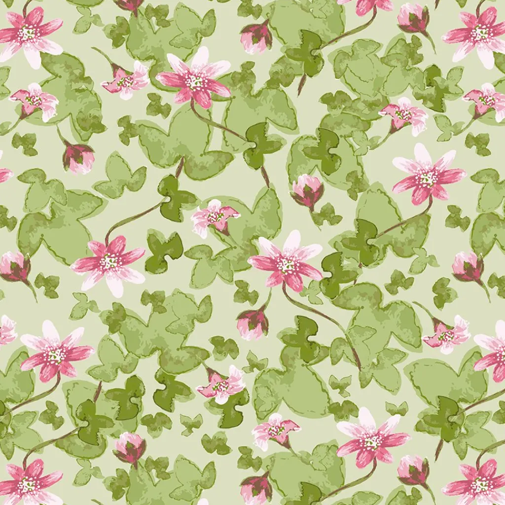 Arvidssons textil Gardintyger Mönstrade|Arvidssons Textil|Sippa grön – blommigt tyg i grönt och rosa