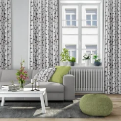 Arvidssons textil Gardintyger Mönstrade|Arvidssons Textil|Skogsbryn tyg med björkstammar