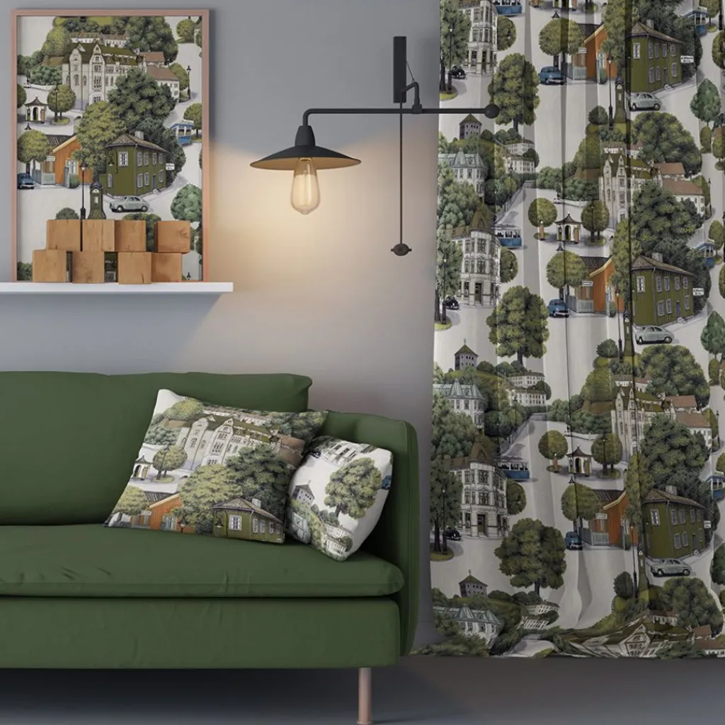 Arvidssons textil Gardintyger Mönstrade|Arvidssons Textil|Sommarstad grön tyg