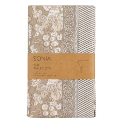 Fondaco Bordsduk|Sonia beige blommig bordsduk i bomull 145x300cm
