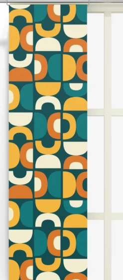 Arvidssons textil Panelgardiner|Spiraldans turkos-gul panelgardiner