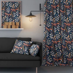 Arvidssons textil Gardiner Mönstrade|Stjärnspeja mörkblå gardiner