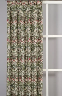 Nordisk Textil Gardiner Mönstrade|Strawberry bird grön-blå gardiner