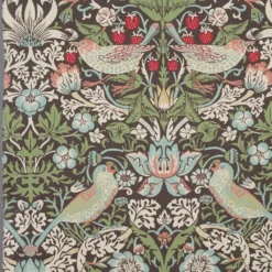 Nordisk Textil Arts & Crafts Tyger|Gardintyger Mönstrade|Strawberry bird grön-blå tyg