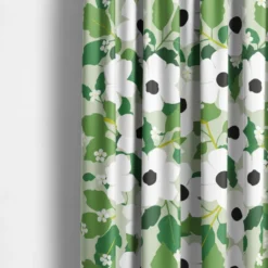 Arvidssons textil Gardiner Mönstrade|Svartöga grön – blommiga gardiner med vita blommor och gröna blad