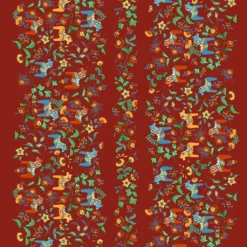 Arvidssons textil Textilvaxduk|Textilvaxduk Leksand bård röd med traditionellt dalahästmönster