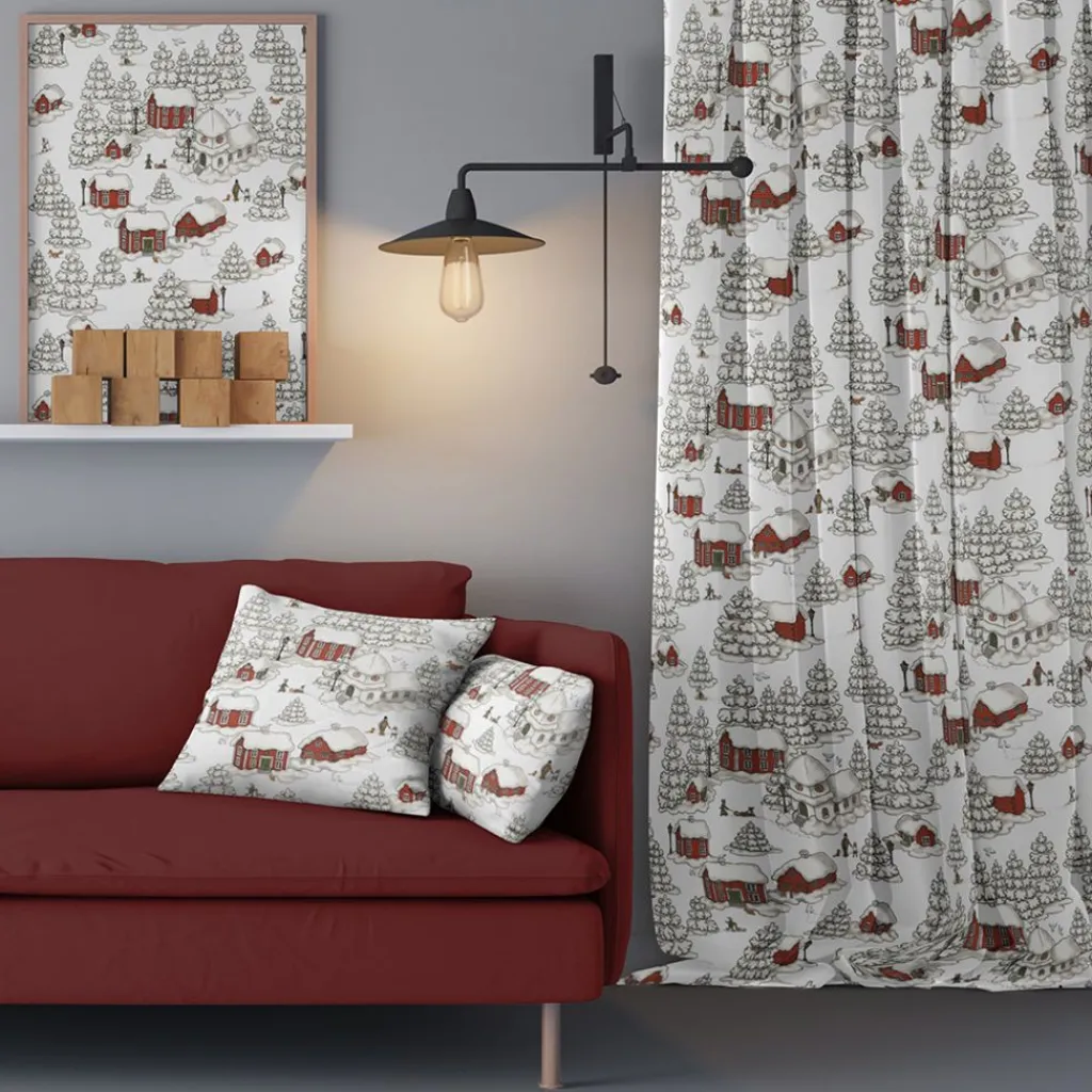 Arvidssons textil Gardiner Mönstrade|Julgardiner|Timmerbyn vit gardiner