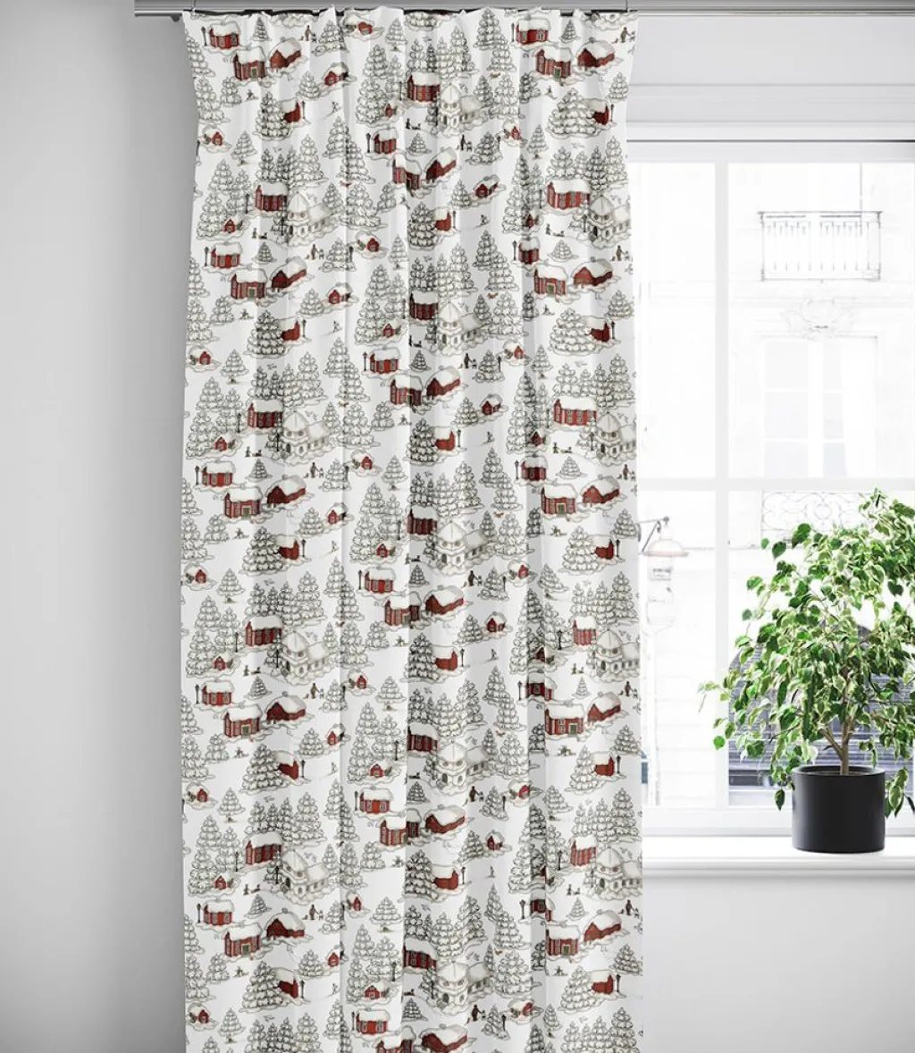 Arvidssons textil Gardiner Mönstrade|Julgardiner|Timmerbyn vit gardiner