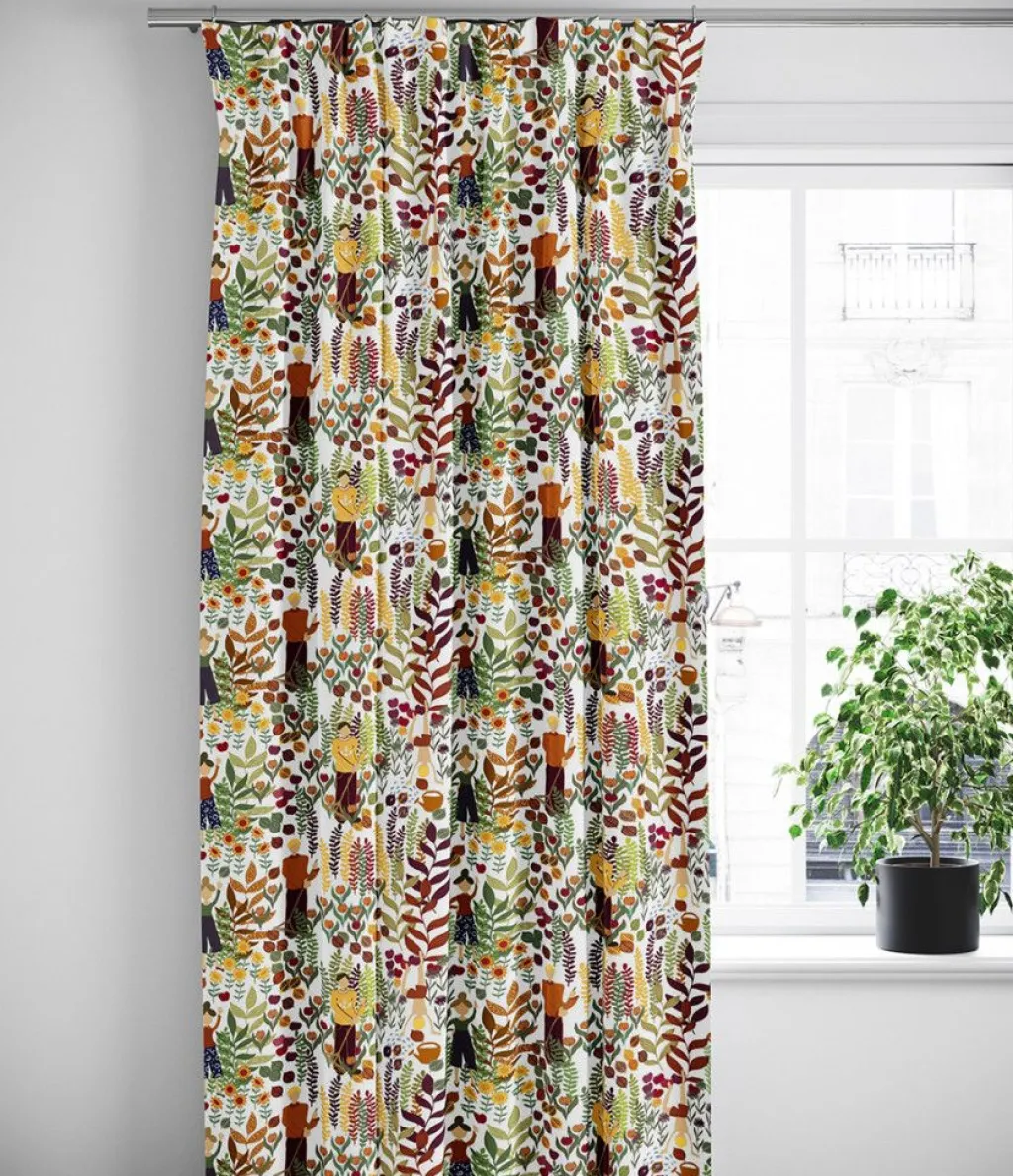 Arvidssons textil Gardiner Mönstrade|Trädgård orange-vit gardiner