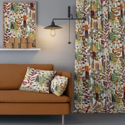 Arvidssons textil Gardiner Mönstrade|Trädgård orange-vit gardiner